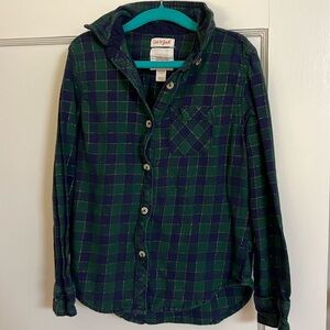 Cat&Jack girls green and blue with gold sparkle long sleeve flannel size 7/8